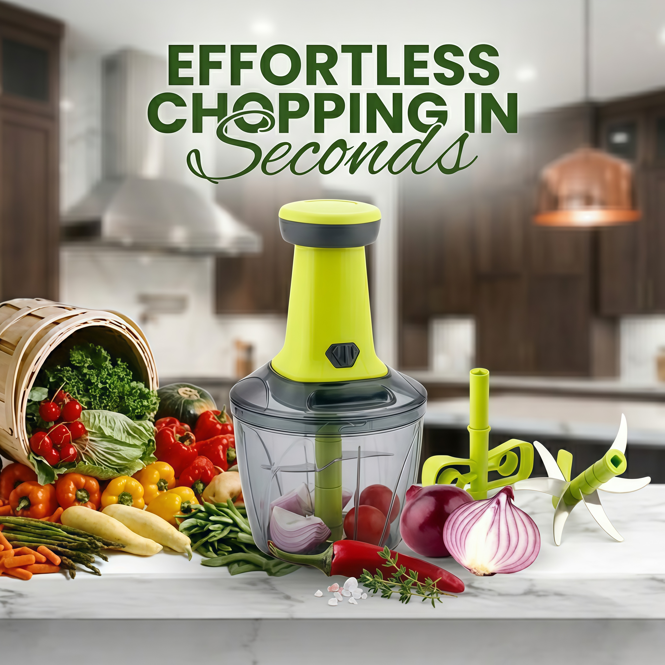 QuickChop Pro Vegetable Chopper with High-Speed Blades & Easy Press Mechanism