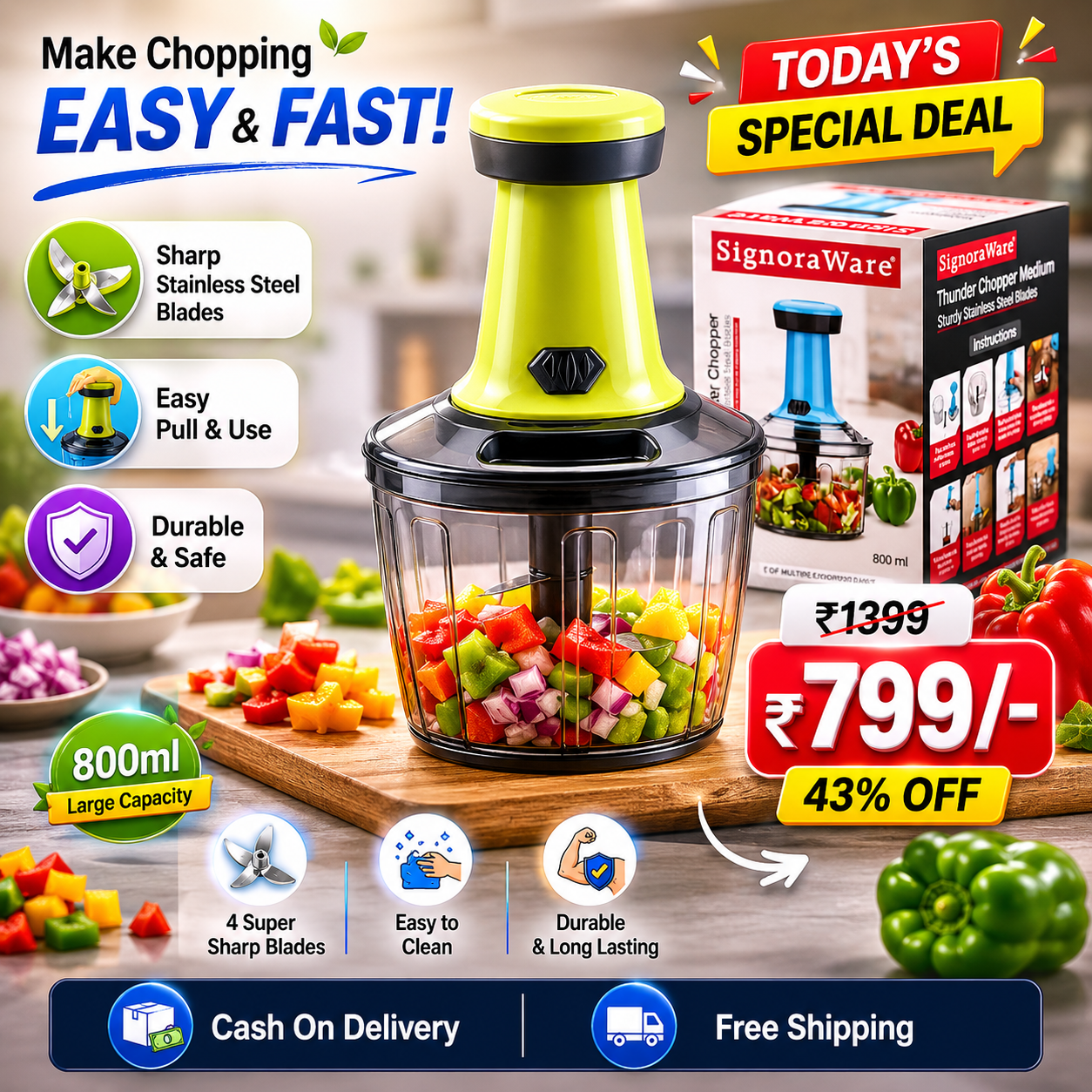 QuickChop Pro Vegetable Chopper with High-Speed Blades & Easy Press Mechanism
