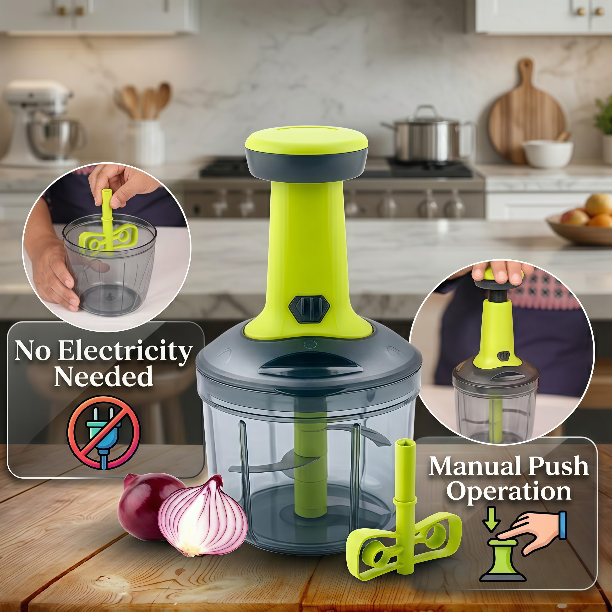 QuickChop Pro Vegetable Chopper with High-Speed Blades & Easy Press Mechanism