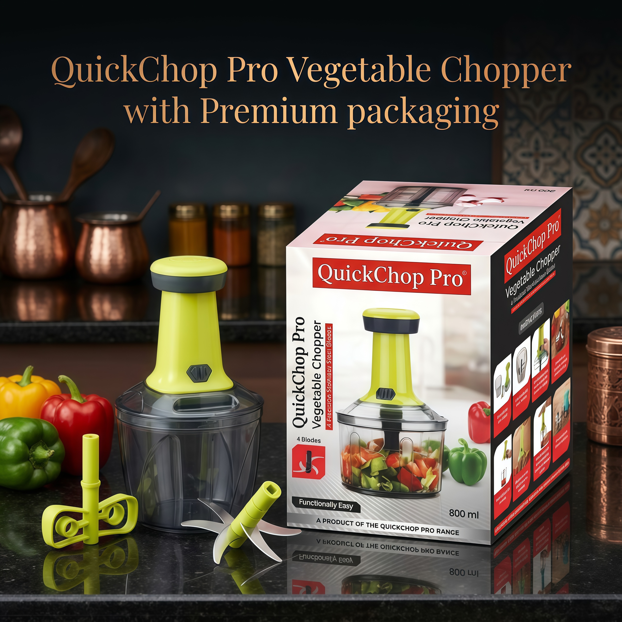 QuickChop Pro Vegetable Chopper with High-Speed Blades & Easy Press Mechanism