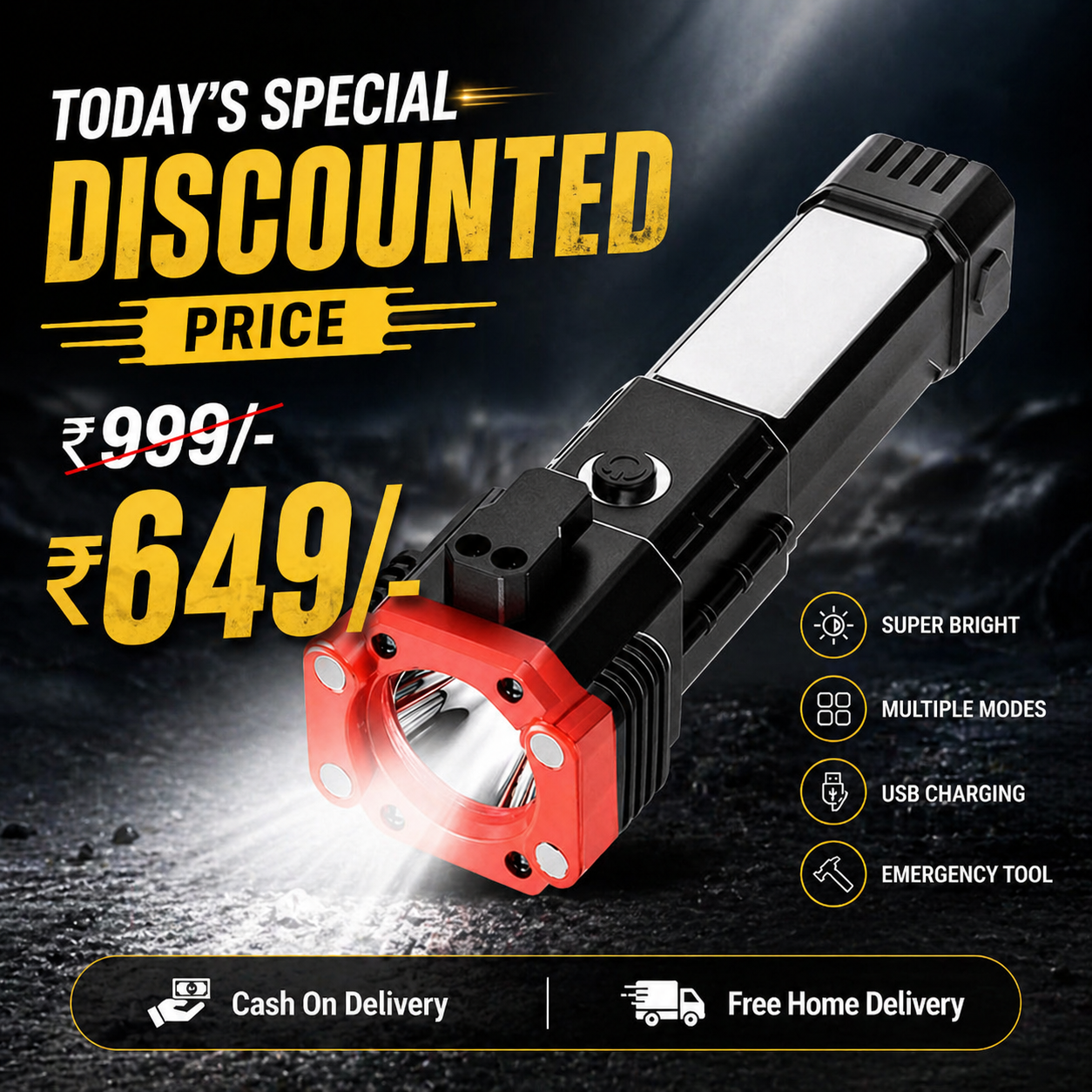 Ultimate 6-in-1 Multifunctional Torch with Long Range & Rechargeable Battery