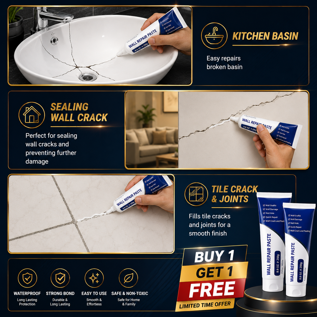 5-Minute Wall Restoration Magic Paste with Long-Lasting Crack Protection Finish (BUY 1 GET 1 FREE)