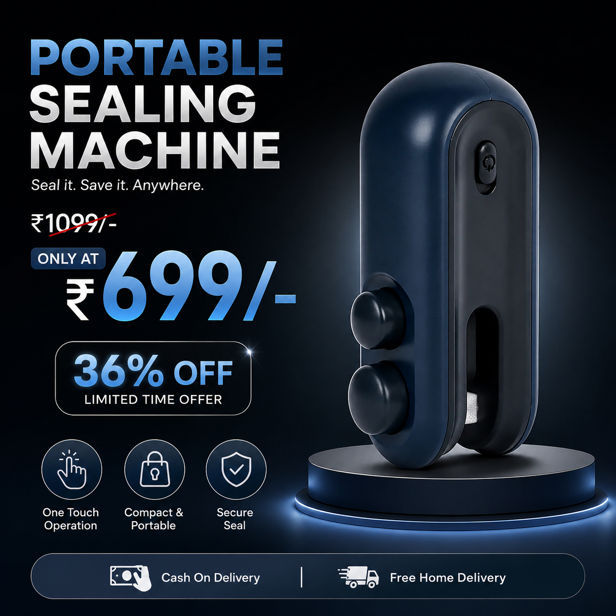 Premium Mini Portable Sealing Machine with Built-in Cutter & Magnetic Back