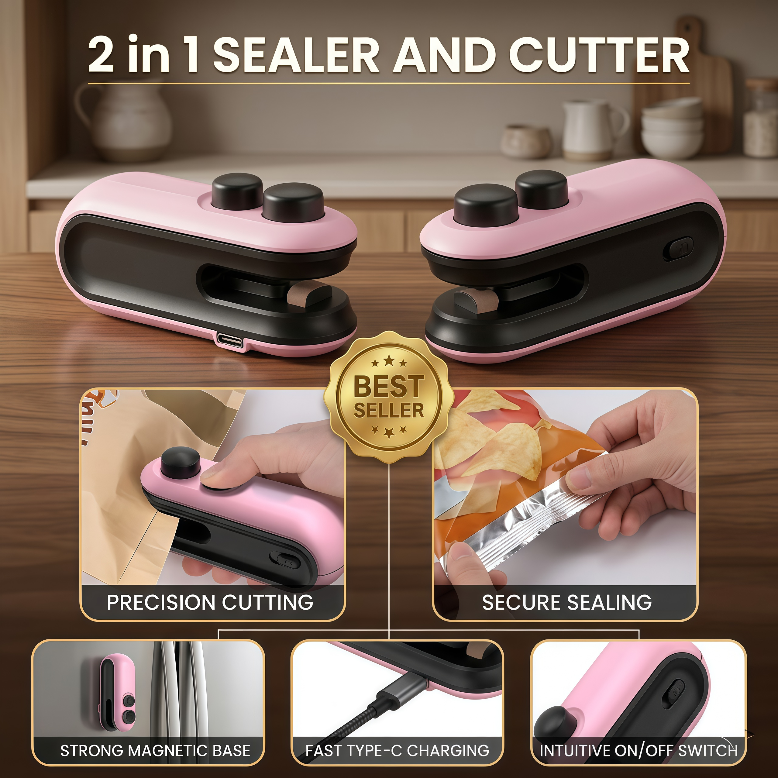 Premium Mini Portable Sealing Machine with Built-in Cutter & Magnetic Back