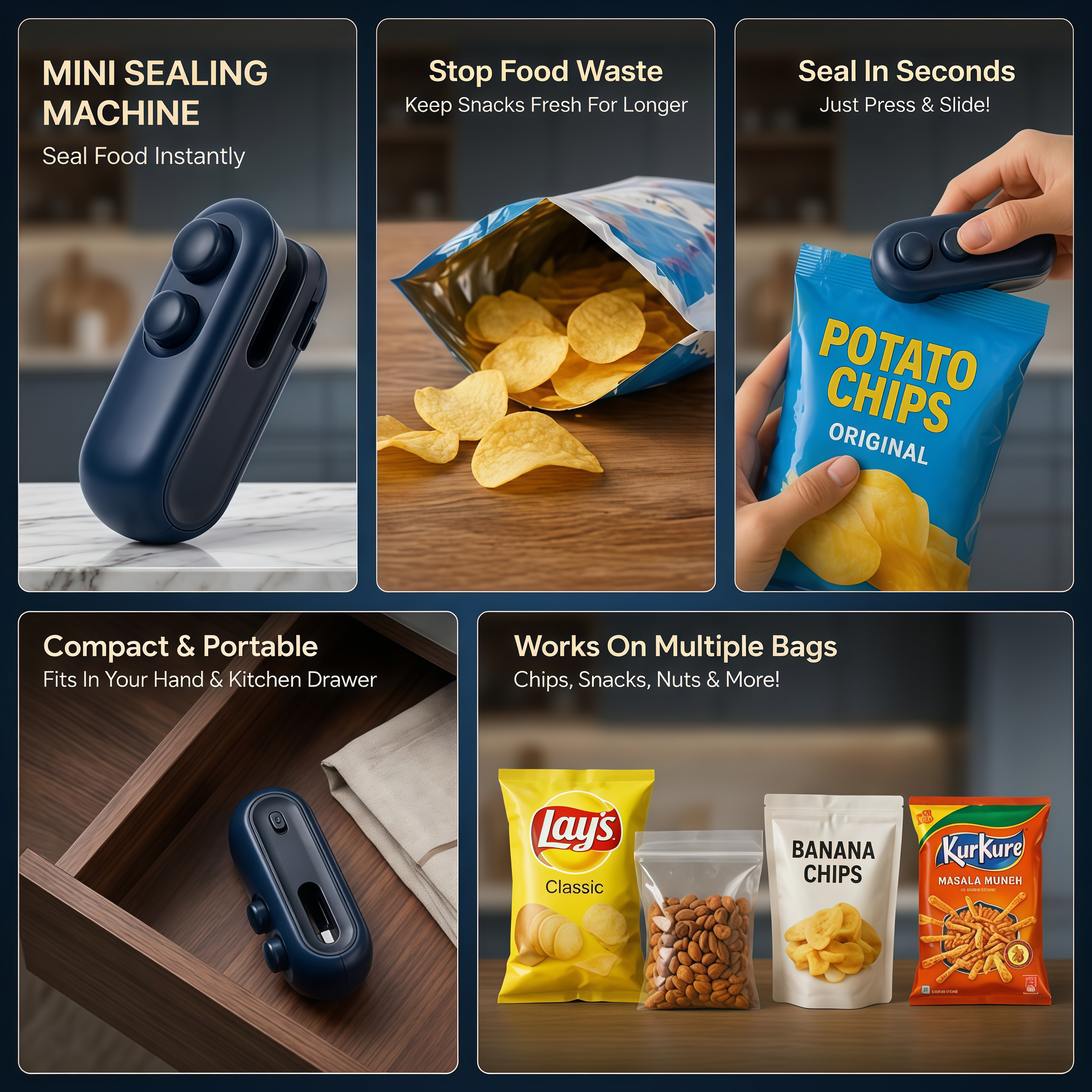 Premium Mini Portable Sealing Machine with Built-in Cutter & Magnetic Back